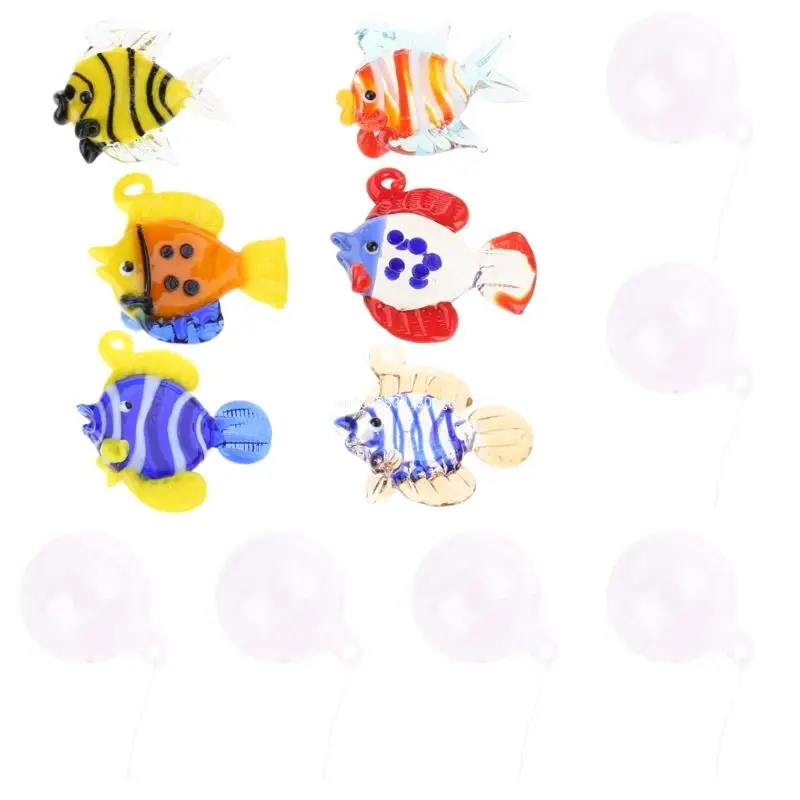 קישוטי דגי זכוכית בעבודת יד עם בועה, קישוט ציפה באקווריום 6 חלקים לבתים יצירתיים קישוט Dropship