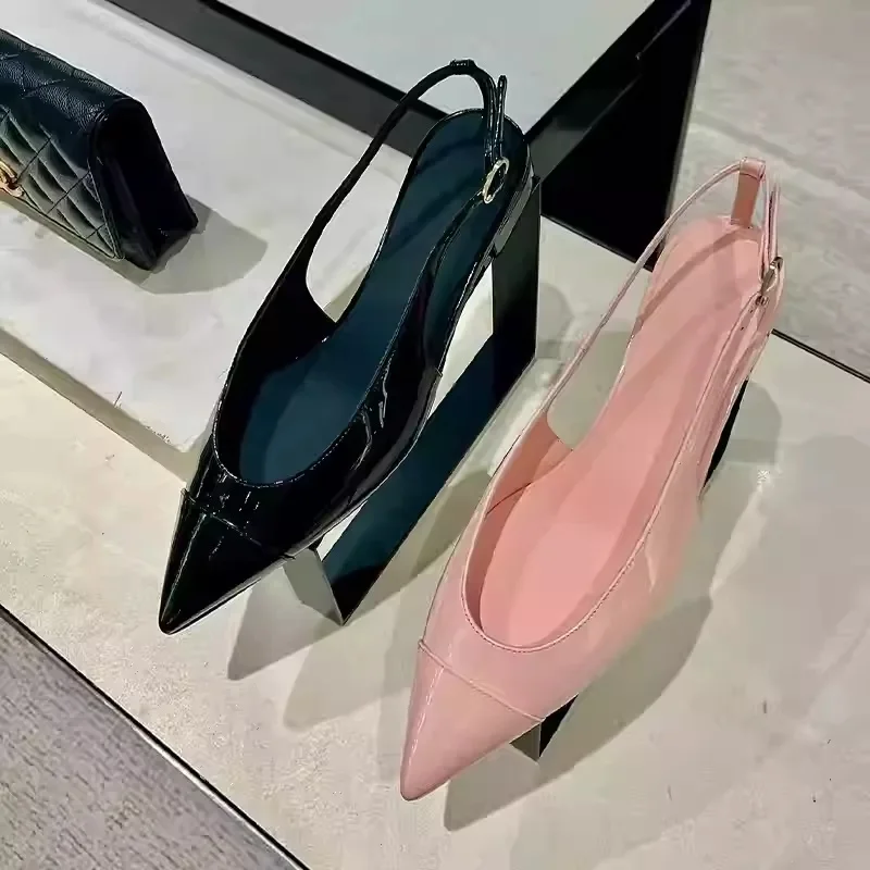 Spring New Pink Patent Leather Women's Flat Shoes Pointy Toe Shallow French Wrapped Toe Sandals Daily Casual Women Shoes