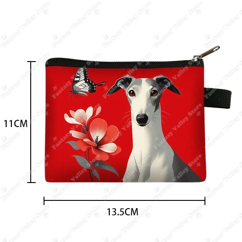 Geli Greyhound Dog Printed Coin Purses Coin Money Bag ID Credit Card Holder Small Wallet Zipper Pouch Clutch Earphone Organizer