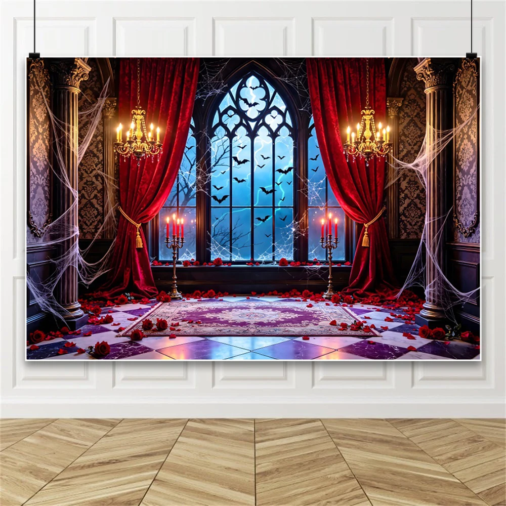Halloween Backdrop Banner for Kids Family Portrait Home Decor Horror Moon Night Medieval Gothic Room Window Background Studio