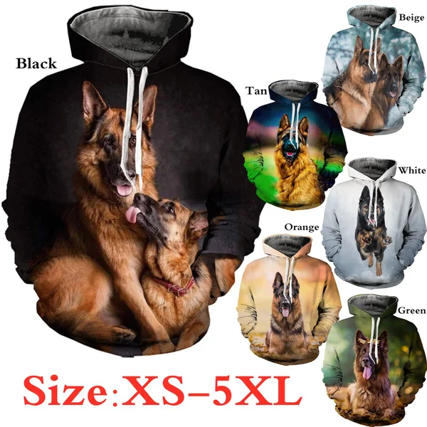 2021 Unisex Funny 3D Printed Cute Dog Hoodies Black German Shepherd Hoodies Tops