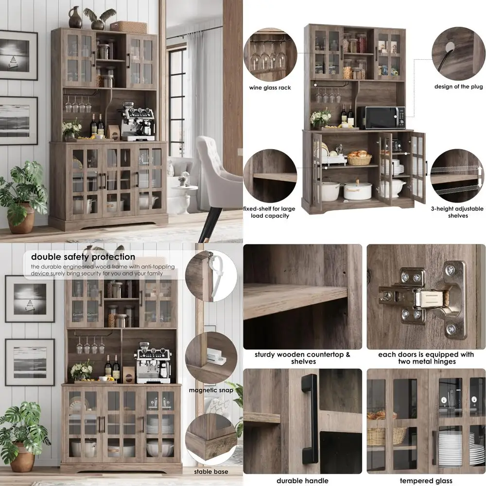 

Шкаф для хранения кухонной кладовой Key Feder 71, высокий отдельно стоящий шкаф для кладовой, фуршет со стеклянной дверью в фермерском доме со столешницей в духовке, Lar