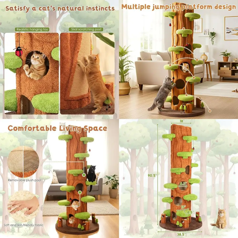 

Супербольшое кошачье дерево-башня 90,5 см с сизалевой подушкой, несколькими уровнями, платформами для прыжков и плюшевыми игрушками для домов с несколькими кошками
