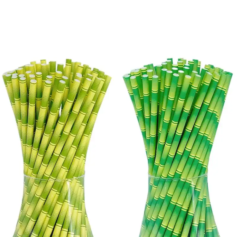 25Pcs Green Bamboo Paper Straws, Disposable Drinking Straws for Juice Smoothie Shakes Birthday Wedding Tropical Party Supplies