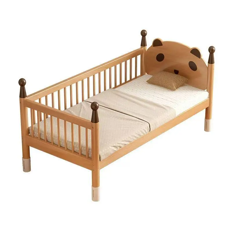Lifting beech bed, solid wood bed splicing widened bed, adjustable child bed