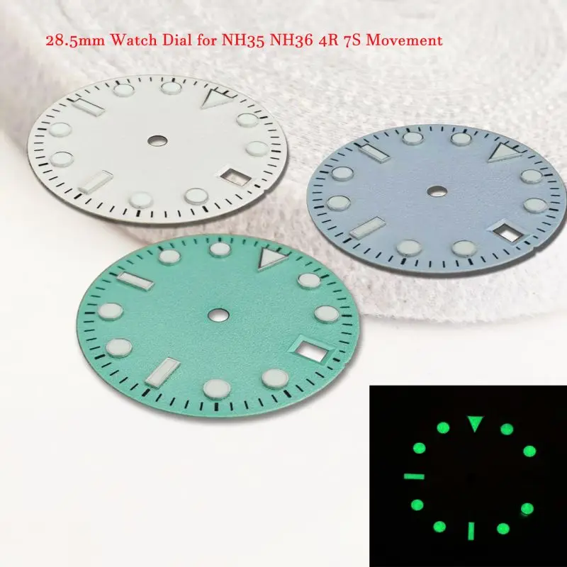 28.5mm Matte White Blue Green Luminous Frosted Watch Dial Fit for SKX NH35 NH36 4R 7S Movement