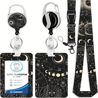 Lovely starry sky retractable badge scroll, sliding badge holder with telephone tether label, ID card holder name badge holder.