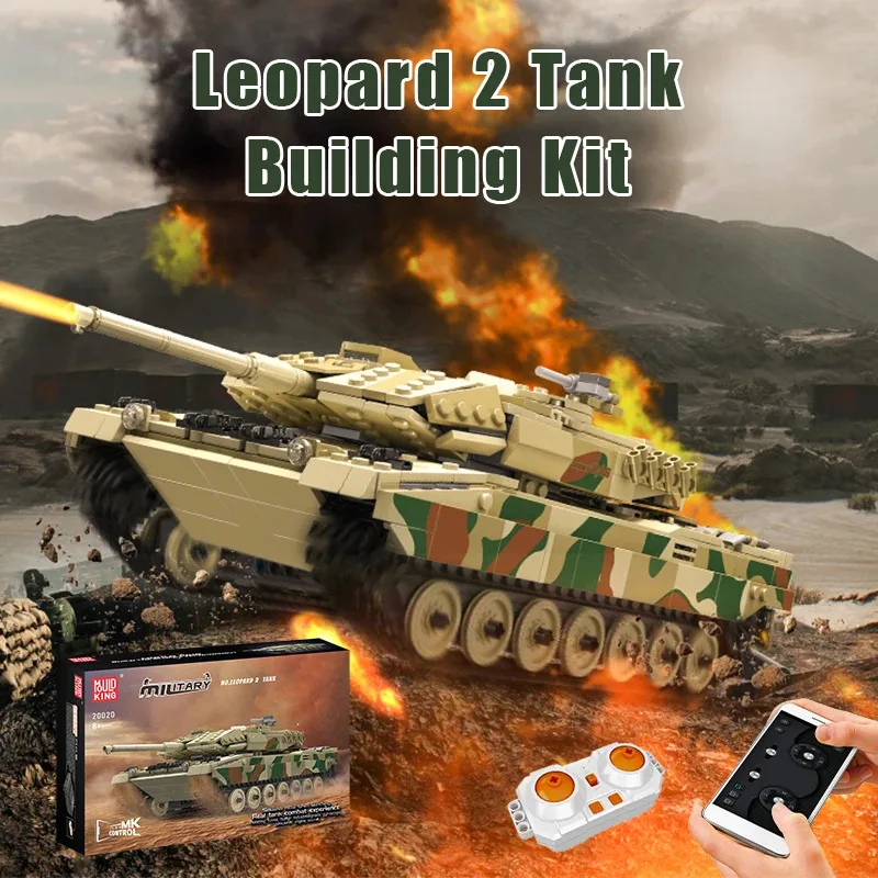Mould King 20020, technisches Panzerspielzeug, The APP&RC Leopard 2, Panzer-Baustein, Montage, Panzer-Ziegel-Set, Weihnachtsgeschenk für Kinder