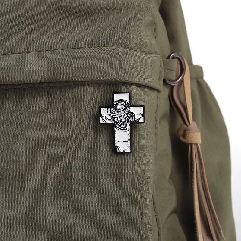 Jesus Christ Face With Thorn Crown On Cross Enamel Pins Christianity Brooches Lapel Backpack Badge Jewelry Gift For Friends