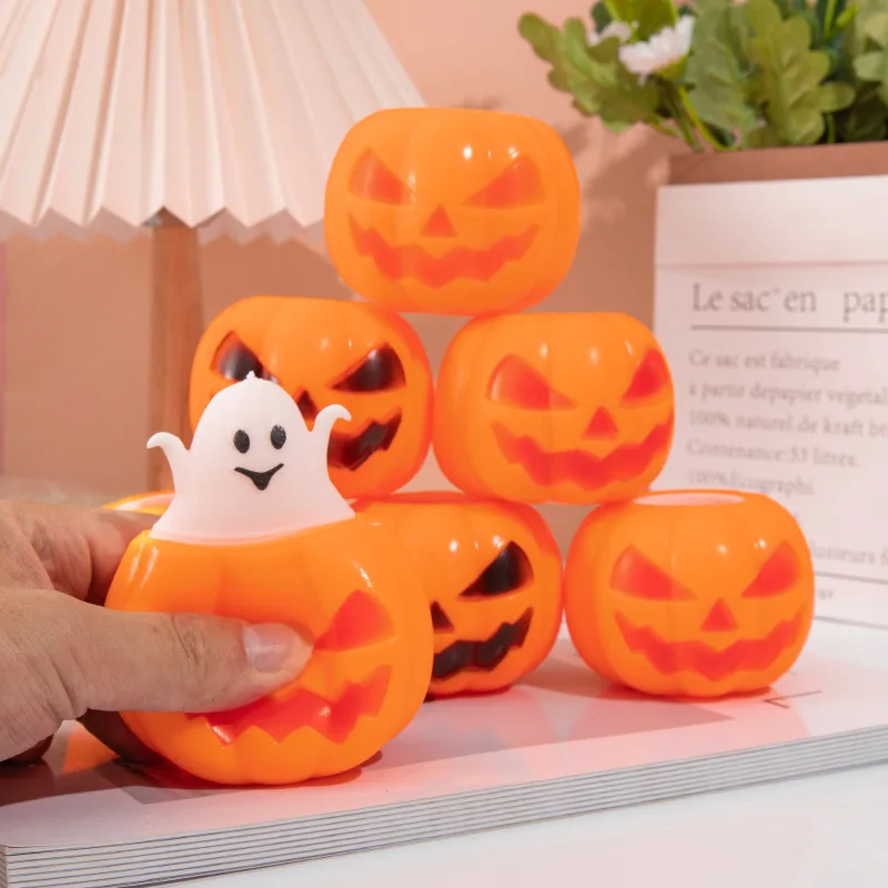 Pumpkin Ghost Decompression Toy Thermoplastic Rubber Squeeze Bouncy Ball Kids Toys Halloween Party Decorations Home Supplies Toy