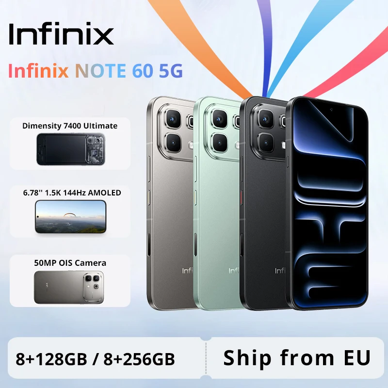 Infinix NOTE 60 5G Smartphone Globale Version X6879 128GB/256GB ROM Dimensity 7400 Ultimate 6,78'' 144Hz AMOLED Display 6150mAh NFC without charger