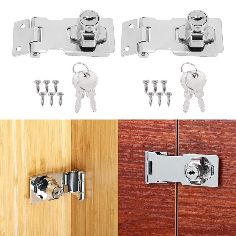 AB47-4 Pcs Keyed Hasp Locks 2.5 Inch Twist Knob Keyed Locking Hasp, Metal Safety Hasp Latches Keyed Different