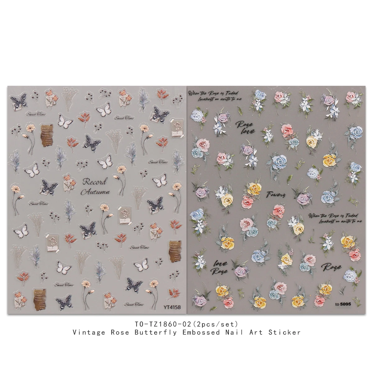 قطعتان من ملصقات فنية للأظافر منقوشة على شكل فراشة وردية عتيقة، شارات فنية للأظافر، سهلة الاستخدام لتزيين الأظافر، DIY، هدية، جزء #2