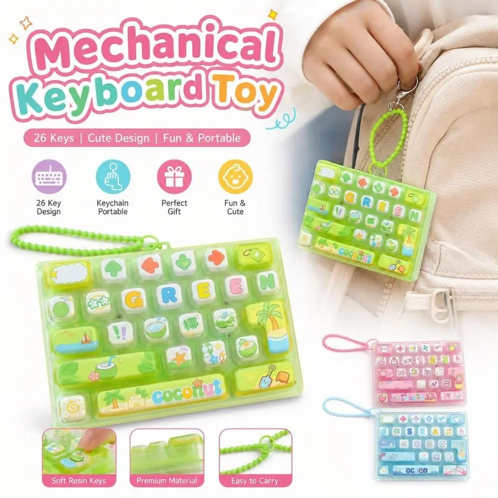 26-Key Mechanical Keyboard Keycap Clicker Decompression Button Fidget Keyboard Keychain Hand Relax Stress Relief Fidget