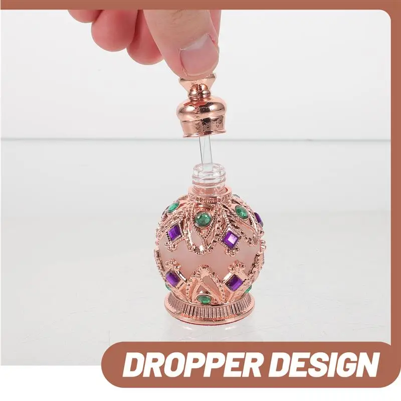 Empty Jeweled Essential Oil Bottle for Travel Vintage Bottle Mini Dropper Bottle Metal 15ml Perfume Bottle Arab Style Women Gift