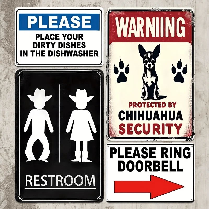 4pcs Vintage Metal Tin Sign Wall Art | Durable 8x12 Inch Iron Plaques With Rustic Designs For Home, Office, Bar, Or For Man Cave