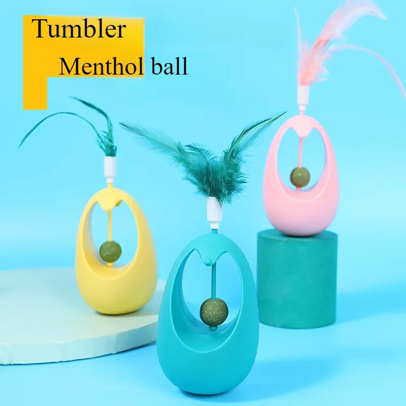 Tumbler Feather Cat Toy with Mint Ball Hollow Cat Supplies Interactive Pet Toy