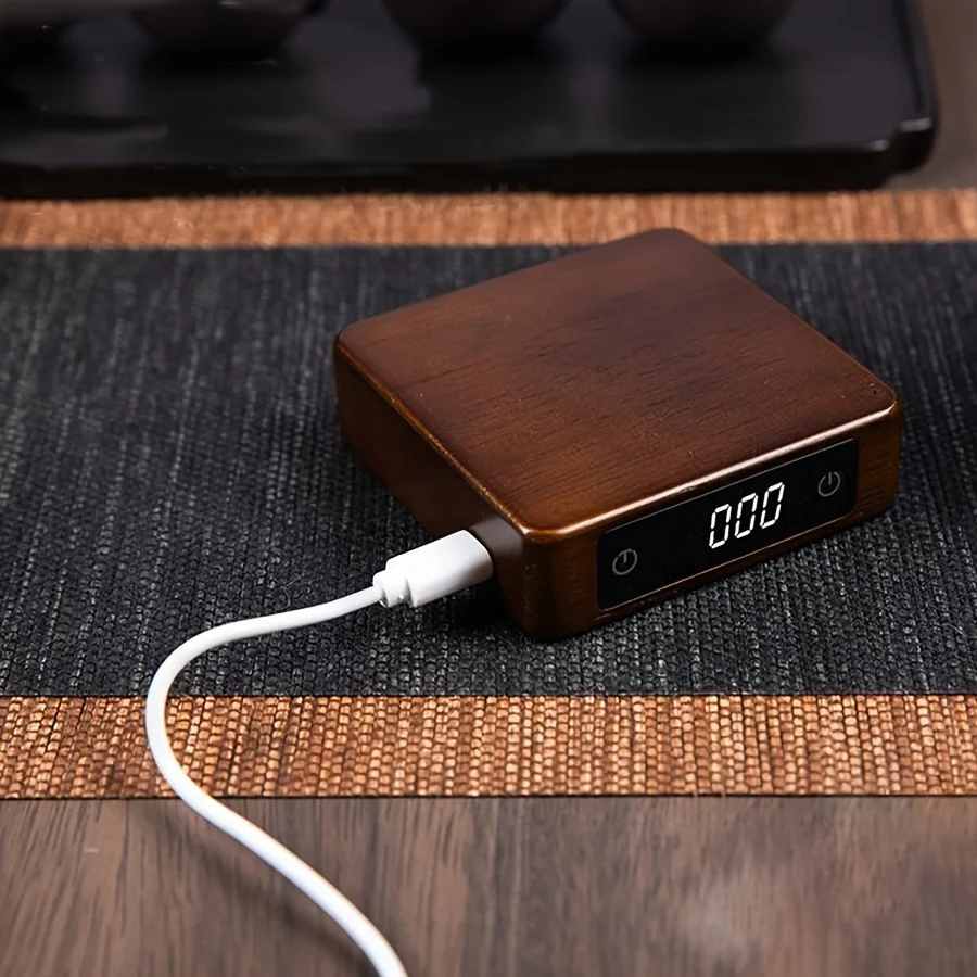 Solid wood coffee scale, tea scale, touch screen, long-lasting battery life, tare free, 500g/0.1g precise scale, portable