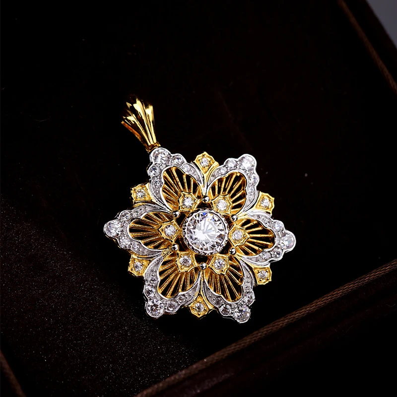 

Sollievo series, flower-shaped retro sparkle, gold-textured Italian pendants S925 silver-plated female