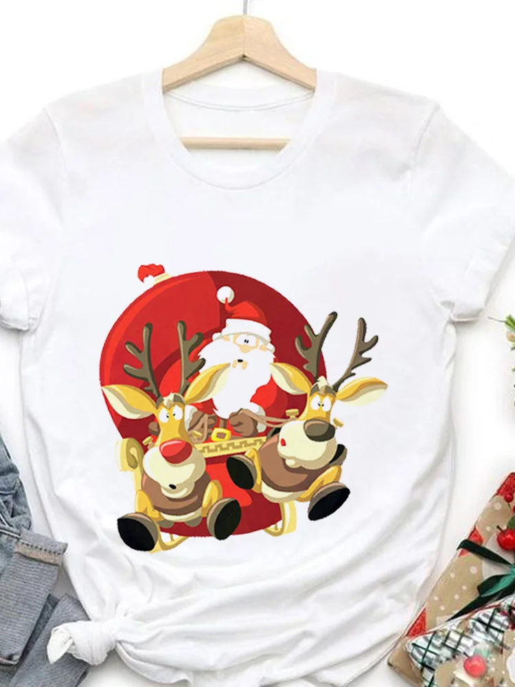 Suitable All Seasons New Cute Reindeer T Shirt Women Fashion Christmas Harajuku Short Sleeve T Shirt White Tshirt Tops Clothing