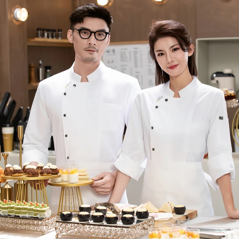 Kurtka kucharska hotelowa, fartuch, odzież, restauracja, biała, długi rękaw, uniform kucharski, koszulka kucharska, uniform roboczy piekarza, kelner, damski, logo