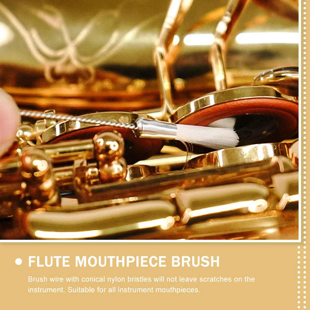 3pcs Flute Mouthpiece Brush Stainless Steel Nylon Bristles For Clarinet Saxophone Piccolo Instrument Care Tool Compact Durable