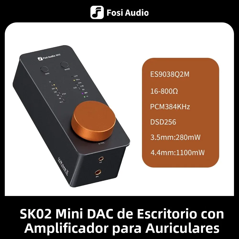 Fosi Audio SK02 DAC de Escritorio y Amplificador de Auriculares Balanceado, Conversor Digital a Analógico para Entusiastas del Audio en Casa y de Auriculares