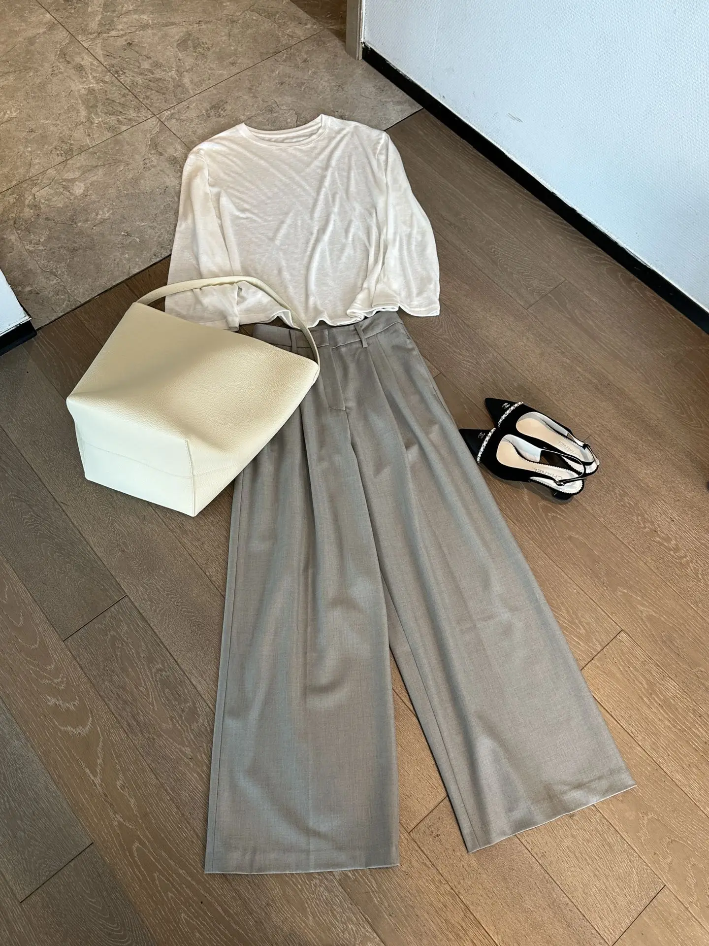 

Casual Straight Leg Pants Women's Commute Versatile High Waist Cotton Blend Fabric Drapey Wide Leg Trousers for Ladies