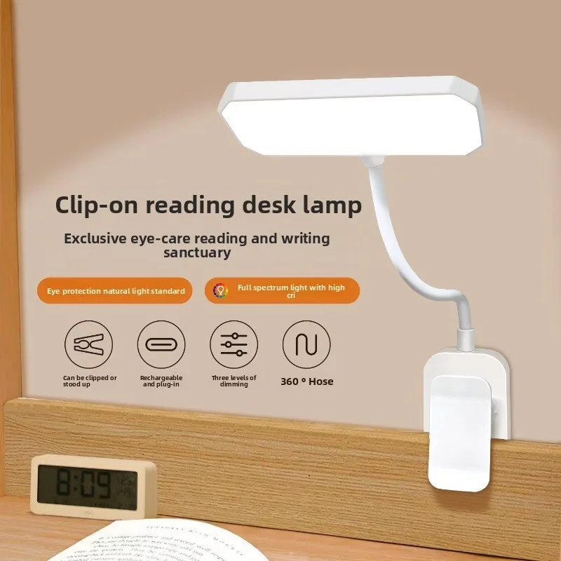 Lampe de lecture LED rechargeable avec clip, 3 modes de couleur, gradation progressive, col de cygne flexible, lampe de lecture portable pour lit, bureau, étude