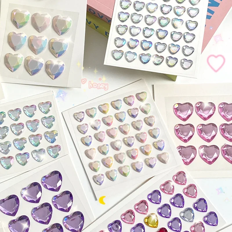 3D Heart Love Gem Stickers For Kids Diamond Acrylic Crystal Sticker DIY Three-dimensional Rhinestone For Girls Temporary Tattoos