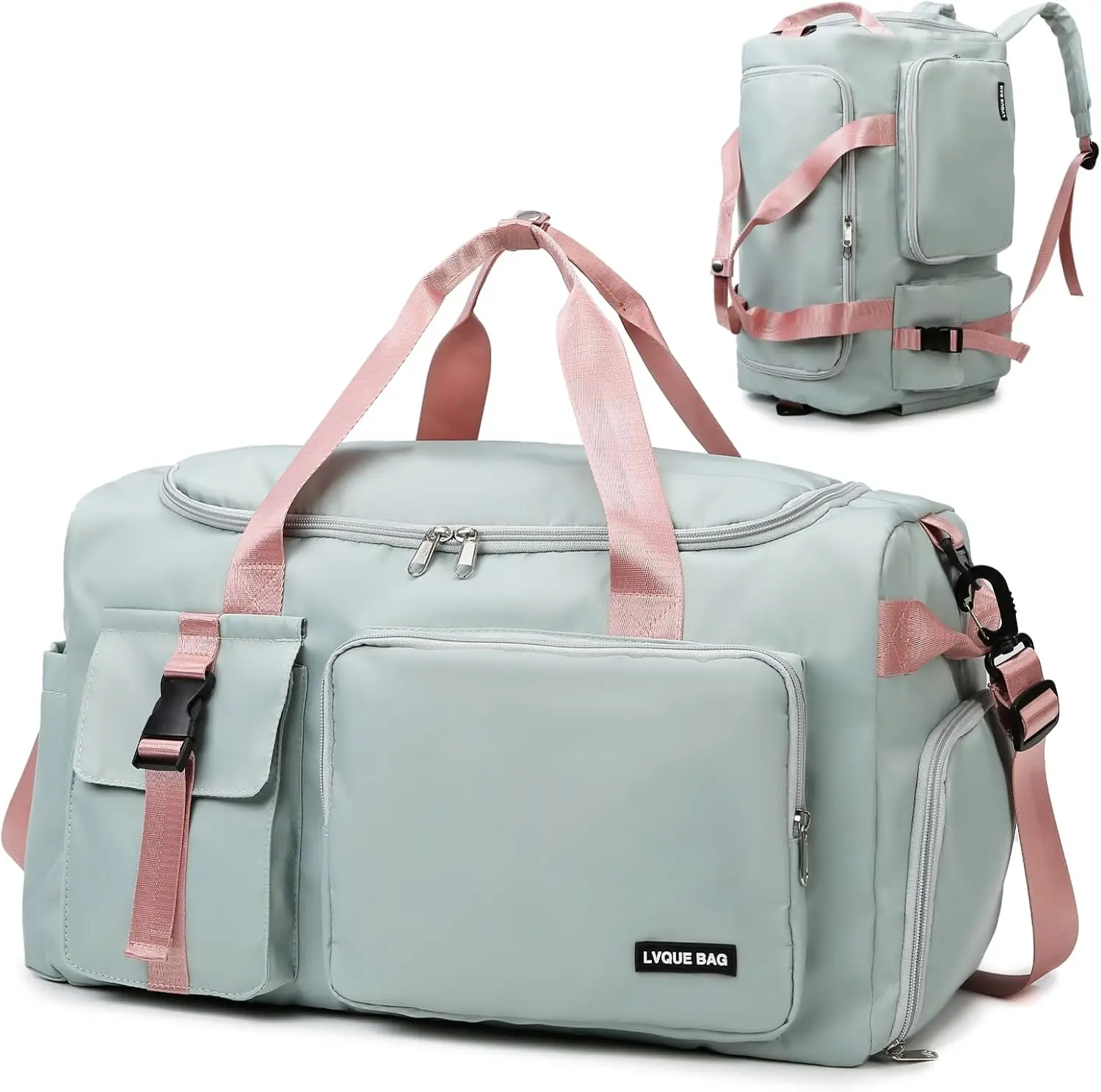 Gym Duffle Bag with Wet & Shoe Compartment, Sports Backpack for Yoga, Swim, Travel in GreenPink