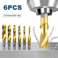 6pcs Multi Functional HSS Drilling Tapping Integrated Spiral Tap Hand-held Electric Drill Tap Tool Chamfer Machine Composite Tap