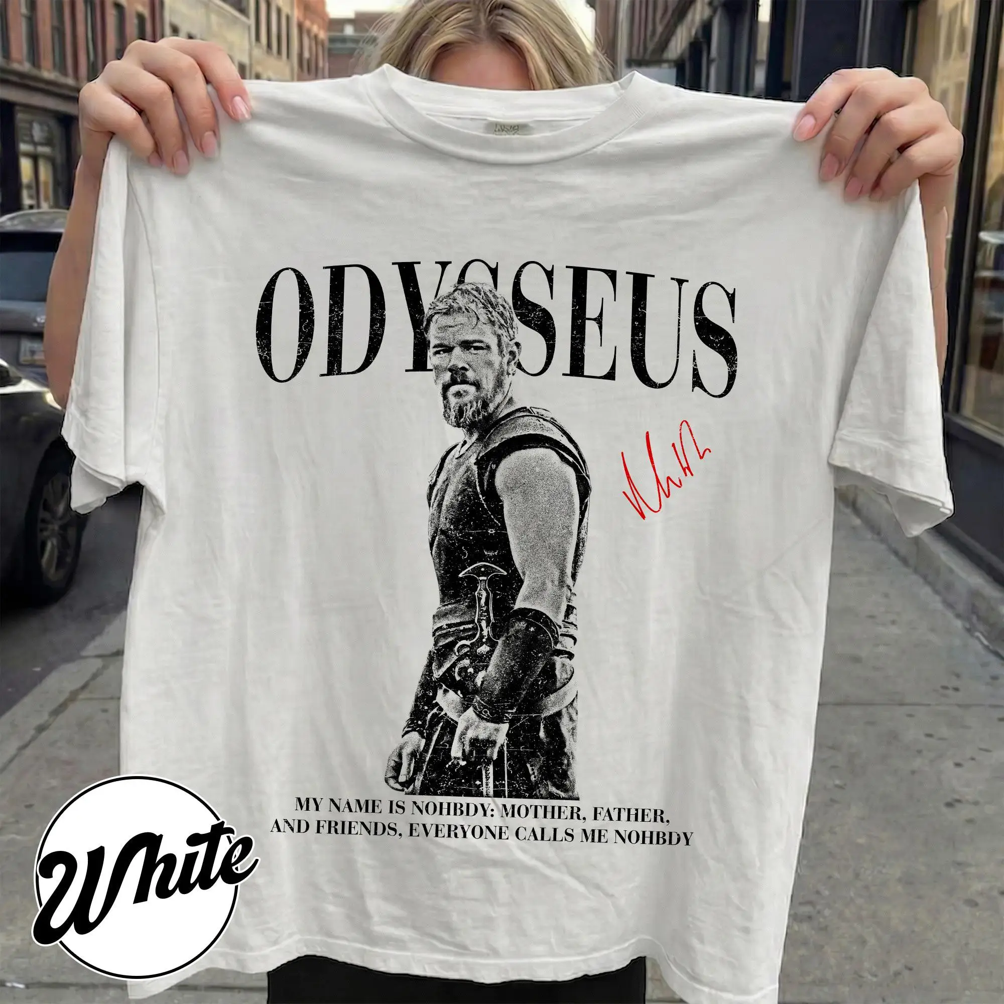 Retro Washed Odyssey T-shirt Ancient Greek Mythological Figure Portrait T-shirt Unisex Street T-shirt