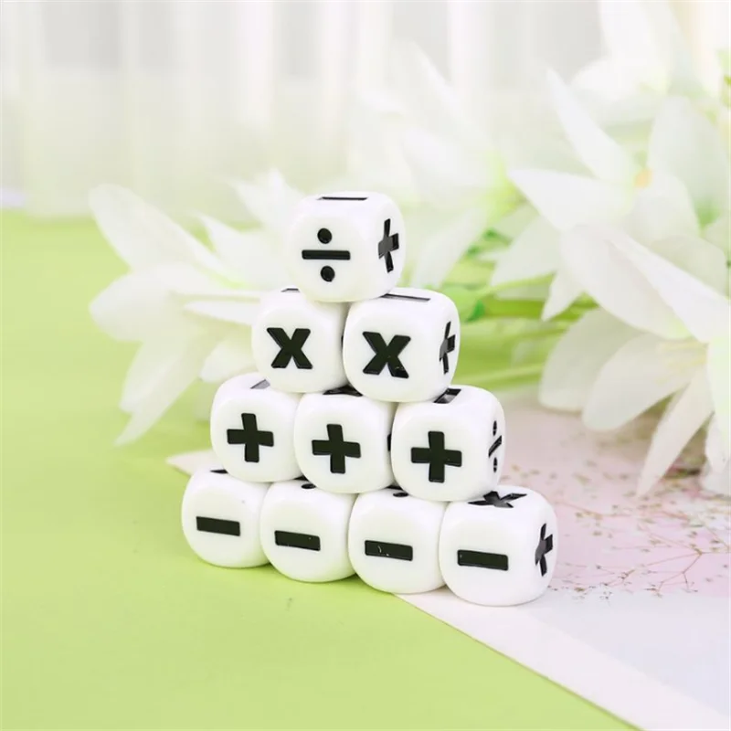 6Pcs/set 16mm D6 Addition and Subtraction Symbol Dice Operation Baby Teaching Assistant Props Multiplication and division Dices