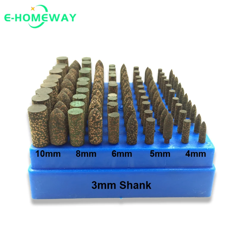 100pcs Abrasive Sesame Rubber Mounted Points, 3mm shaft, Grinding Polishing Buffing Wheel Burr Electric Grinder for Rotary Tools