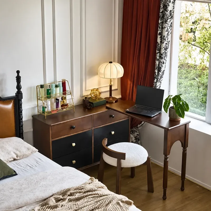 Solid Wood Dresser Small Apartment Corner Storage Integrated Bedside Cabinet Bedroom Antique Style Vanity Table