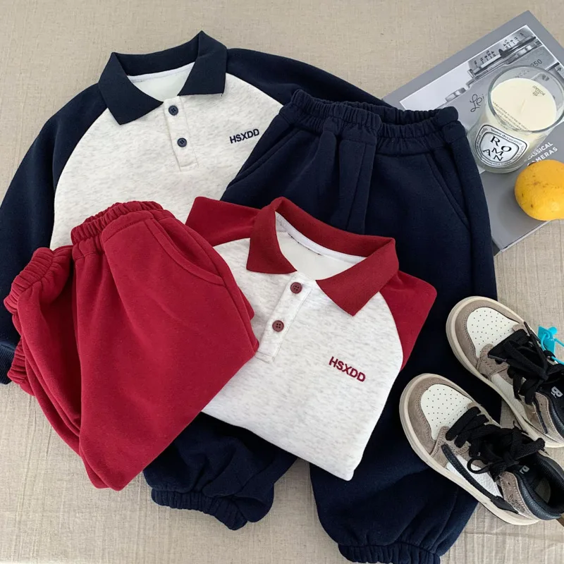 2025 Autumn Winter Warm Children Kid Boys Girls Sports Two-Piece Set Sweater Jumper Toddler Pullover 3-10 Years Unisex Outfit