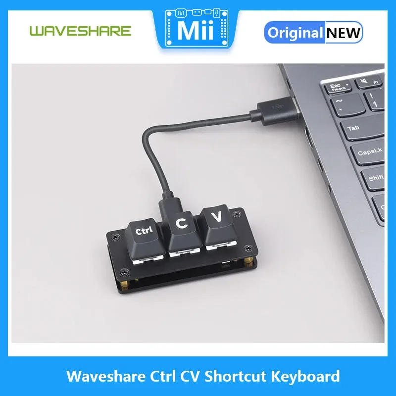 Waveshare Ctrl C/V Shortcut Keyboard For Programmers, 3-Key Development Board, Adopts RP2040 Microcontroller Chip