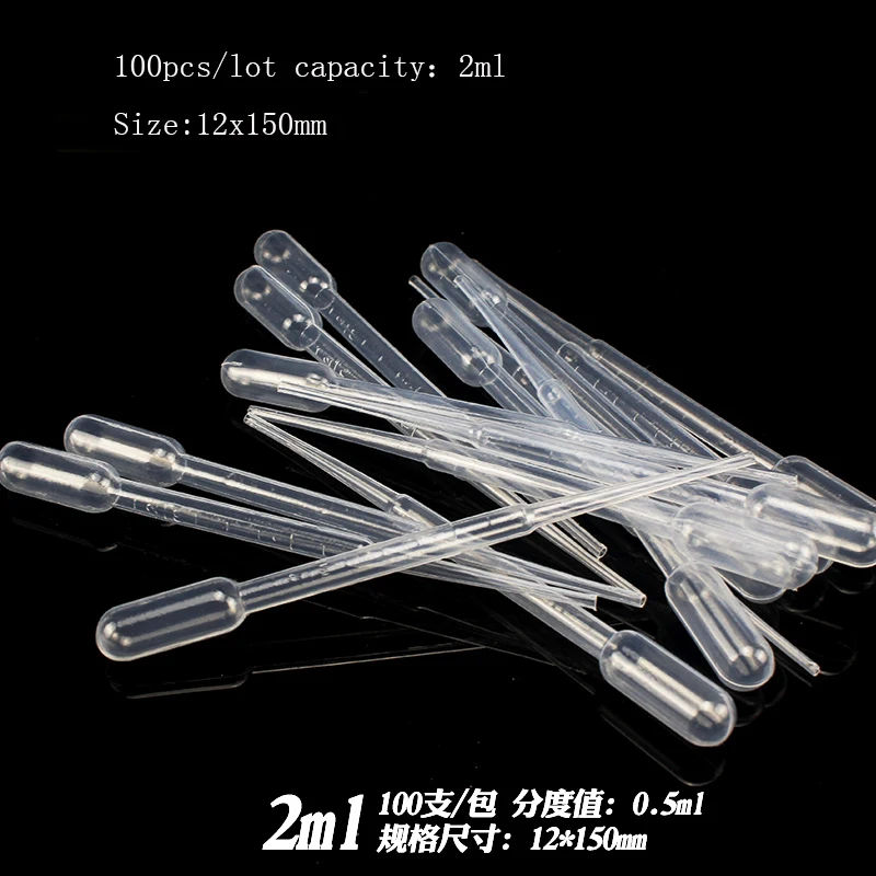 100 Pcs/lot 2ml Plastic Disposable Transfer Pipettes Eye Dropper Set Graduated Pipettes Polyethylene