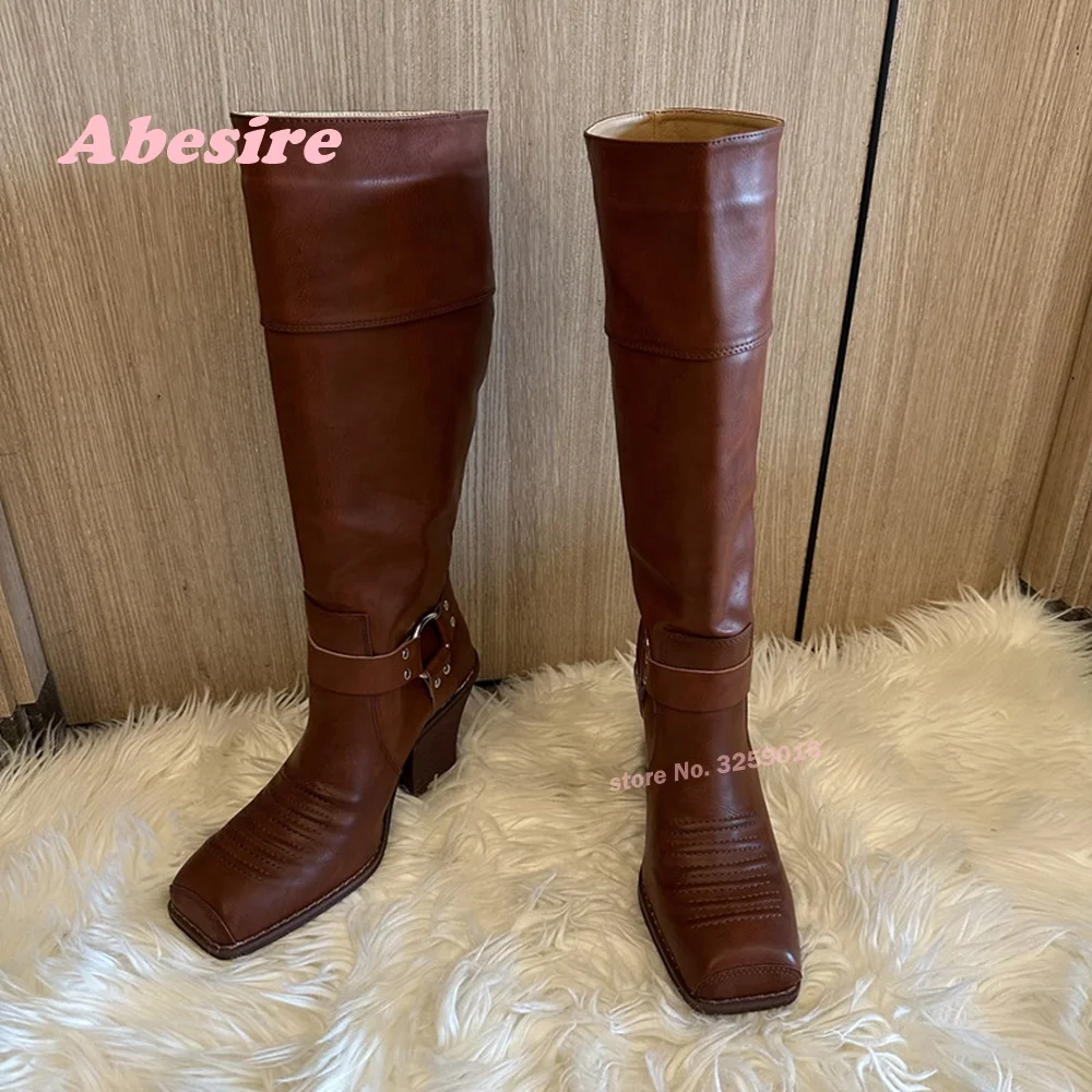 Square Toe Western Cowboy Boots Chelsea Thick Heels Retro Embroidered Knight Boots Winter Shoes for Women Newest 2024 Casual