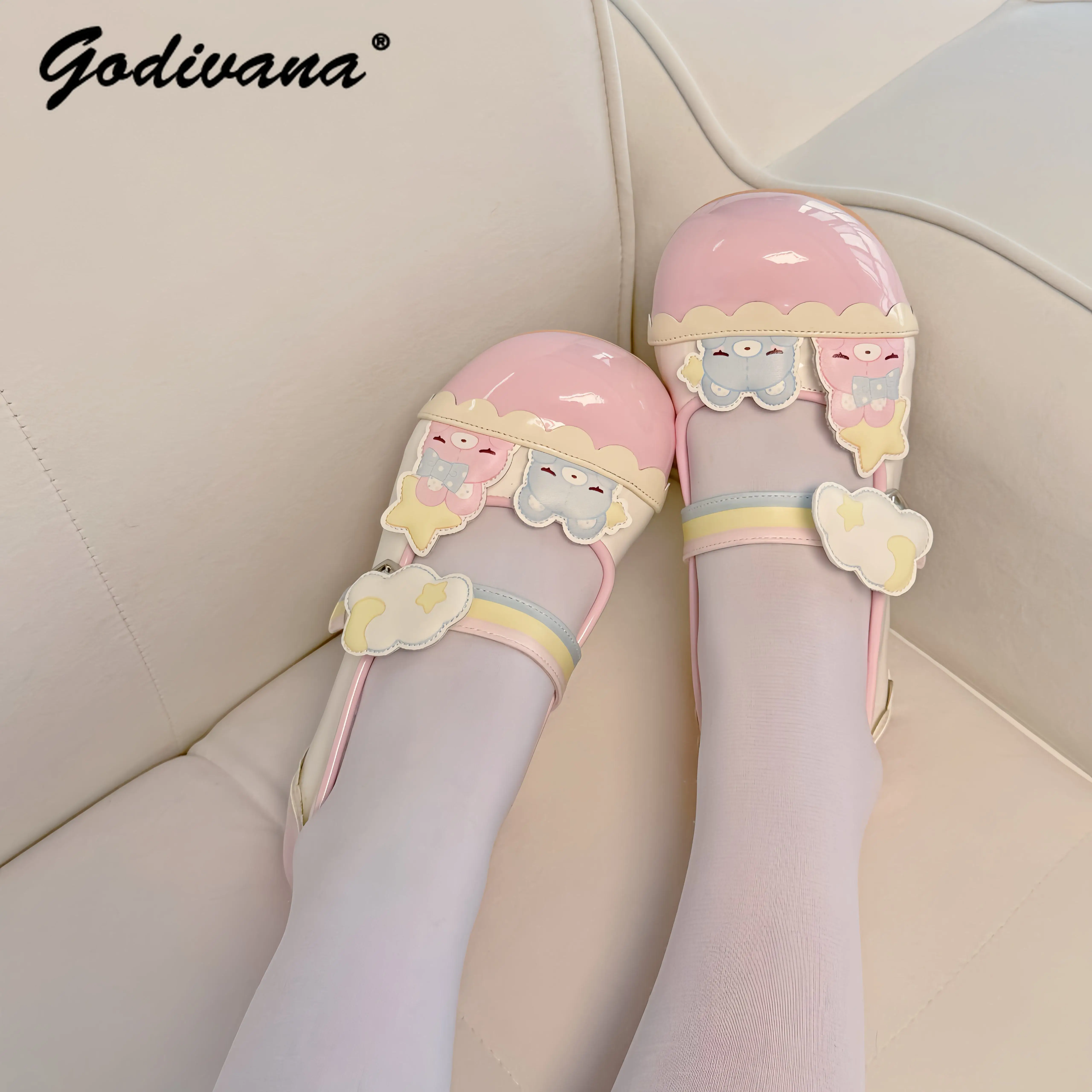 Original New Student Girls Color Block Sweet Cute Lolita Low Heel Single Shoes Women's Casual Kawaii Flat Indoor Shoes view 2
