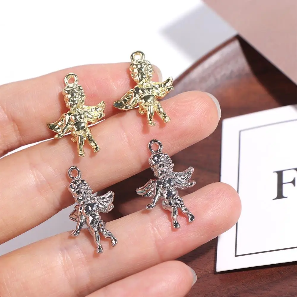 2Pcs/set Mini Angel Wings Miniatures Handmade Zinc Alloy Cupid Single Pendant 3D Electroplating DIY Cupid Necklace Accessories