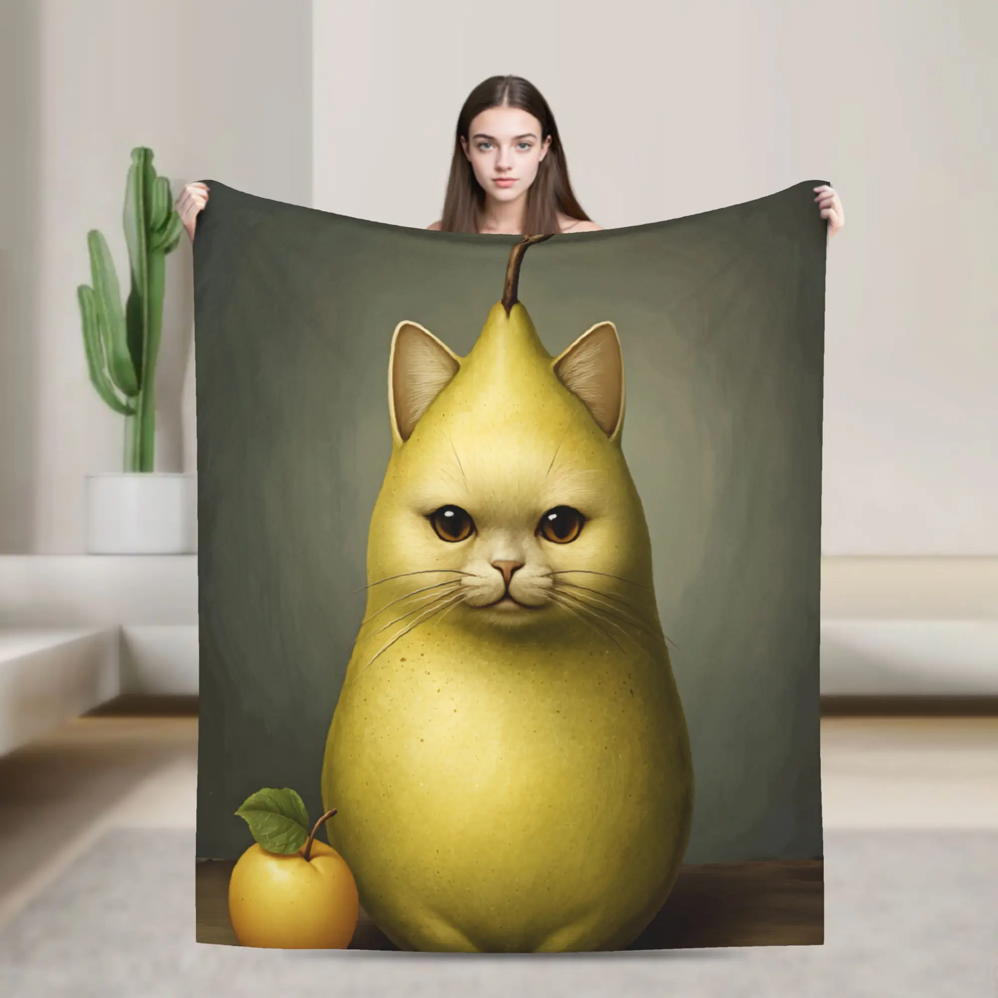 Funny Fruit Cat Meme Flannel Blanket Girls  Comfortable Throw Blanket Winter Outdoor Bedspread Sofa Bed Cover
