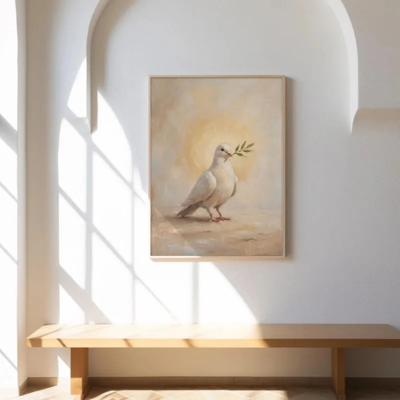 1pc frameless Canvas Painting Beige Minimalist Vintage Oil Painting: Nativity Scene Holy Communion Canvas Print Christian Wall A