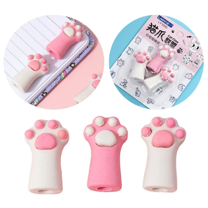 

3pcs Cute Cat Paw Pencil Cap Silicone Pen Cover Pencil Extender Korean Stationery Kids Gifts School Office 24BB