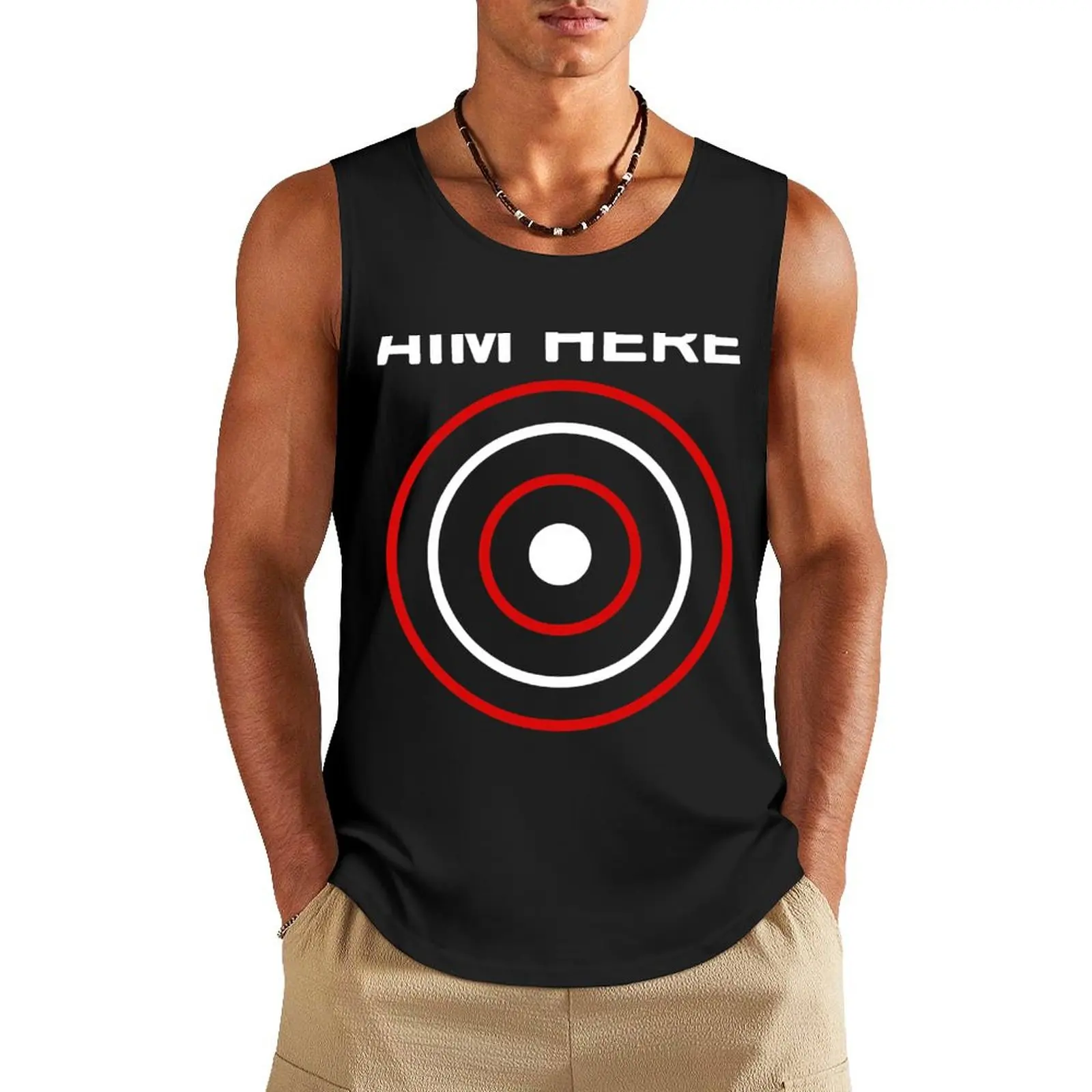 Aim Here Darts Players Bullseye Target Shooting Club Tank Top men clothings Men's singlets Men's gym articles