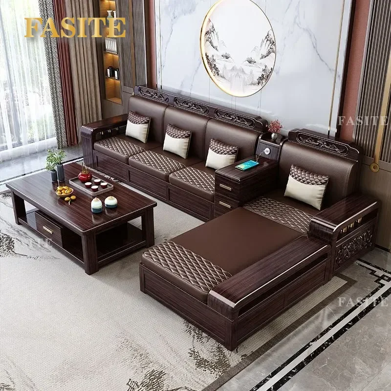 For Purple Gold Sandalwood Solid Wood Sofa Set Living Room Carved Storage Furniture Dual Use Winter Summer Large Medium Small