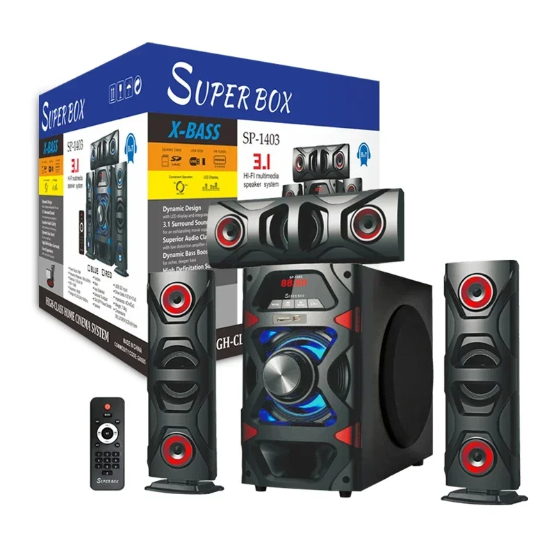 

HOT SUPERBOX SP-1403 Low Distortion Amplifier Dynamic Bass Boost 3.1 Surround Sound HI-FI Multimedia Speaker System TG-13