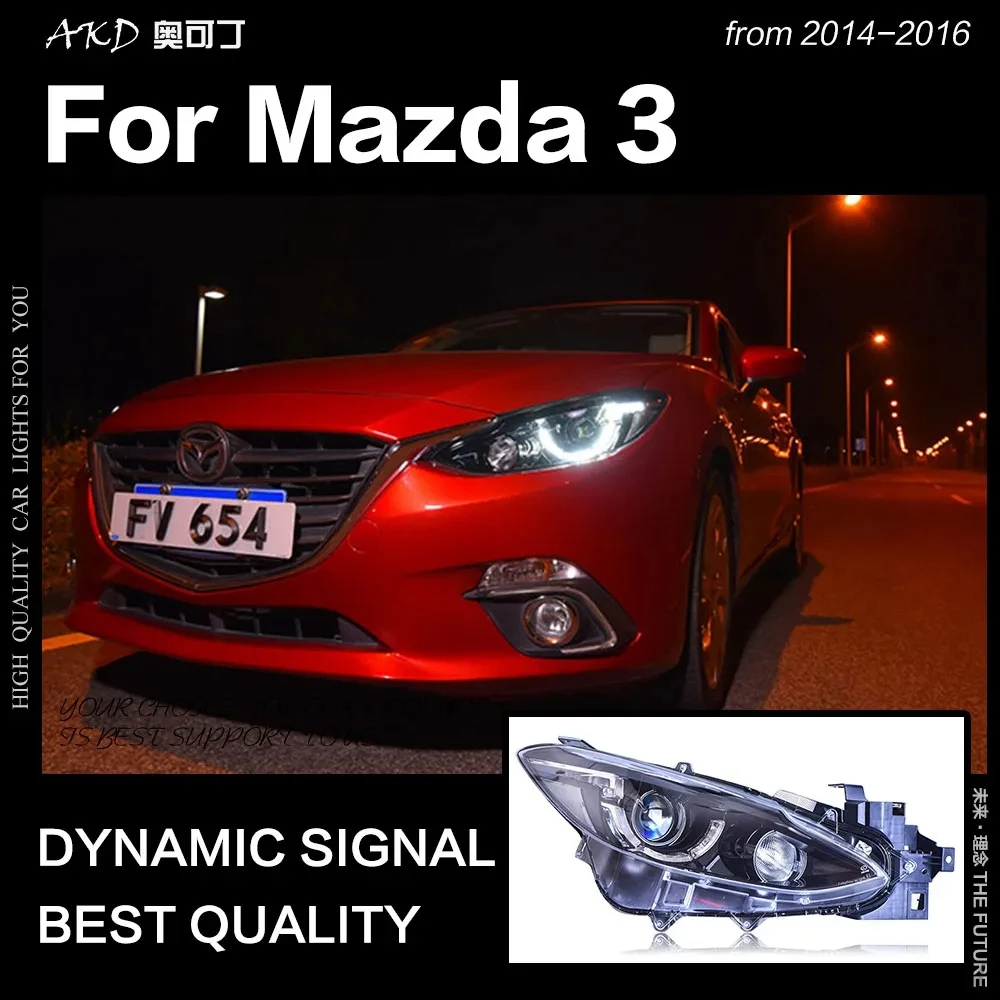 AKD Front Lamp for Mazda 3 Axela LED Headlight 2014-2016 New Mazda3 LED DRL Hid Head Lamp Angel Eye Bi Xenon Auto Accessories