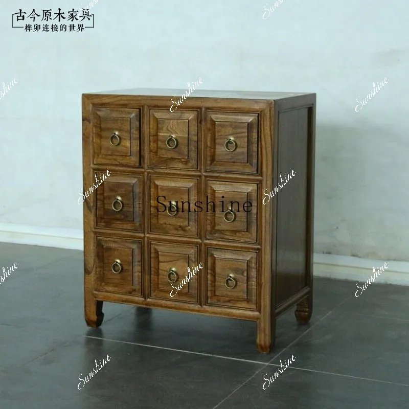 

Chinese antique solid wood snack cabinet ancient and modern log furniture CD008A old elm 9 bucket FT